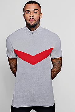 Boohoo Funnel Neck Colour Block Polo In Muscle Fit