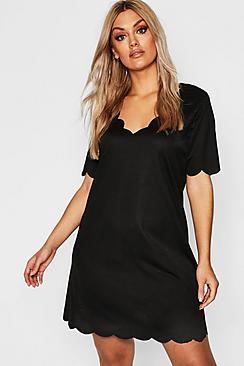 Boohoo Plus Scallop Edge Swing Dress