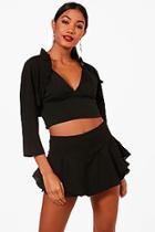 Boohoo Frill Detail Tailored Crop Jacket