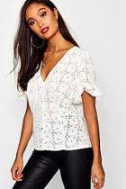 Boohoo Broderie Anglaise Cotton V Neck Blouse
