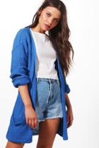 Boohoo Amber Loose Knit Slouchy Pocket Cardigan Cobalt