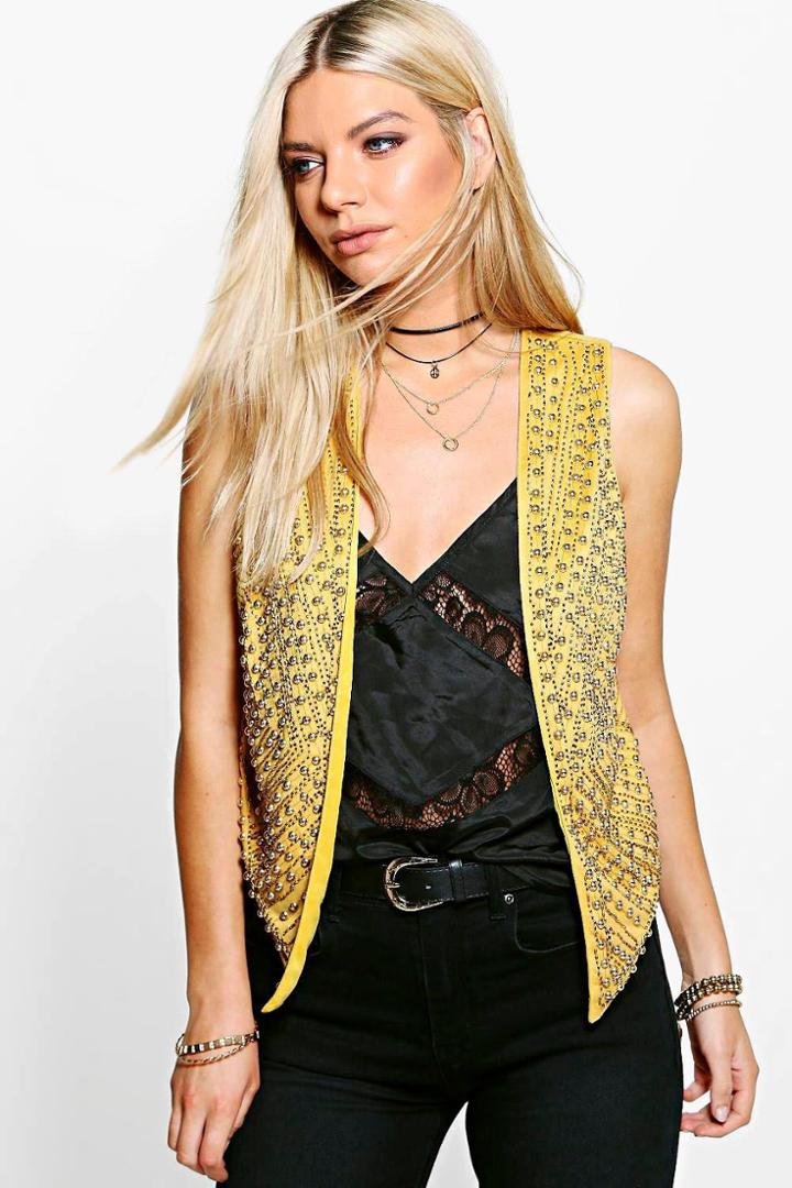 Boohoo Sofia Beaded Embellished Waistcoat Mustard