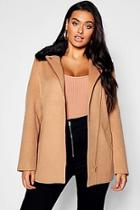 Boohoo Plus Rose Zip Front Faux Fur Collar Coat