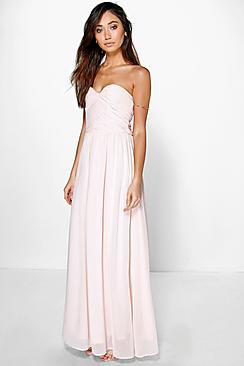 Boohoo Maya Pleated Chiffon Top Bandeau Maxi Dress