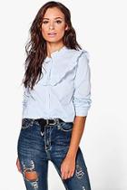 Boohoo Maisie Stripe Ruffle Tailored Shirt