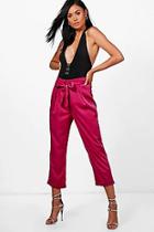 Boohoo Ayah High Waist Belted Cropped Trousers