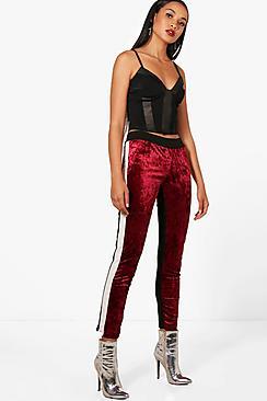 Boohoo Naomi Velvet Front Contrast Stripe Leggings