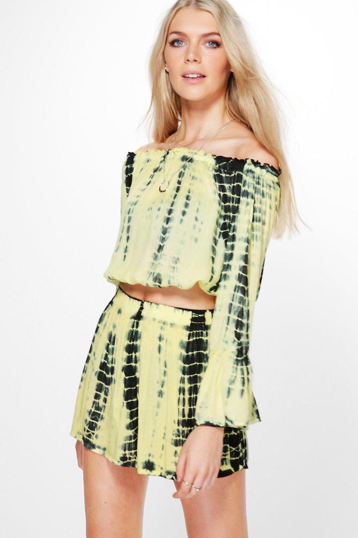 Boohoo Layla Tie Dye Bardot Beach Co-ord Yellow