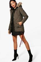 Boohoo Quilted Parka With Faux Fur Hood