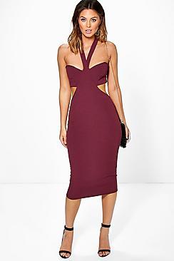 Boohoo Emma Cut Out Side Halter Midi Dress