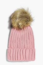 Boohoo Emma Detachable Faux Fur Pom Beanie Hat