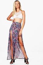 Boohoo Neela Paisley Double Split Front Maxi Skirt