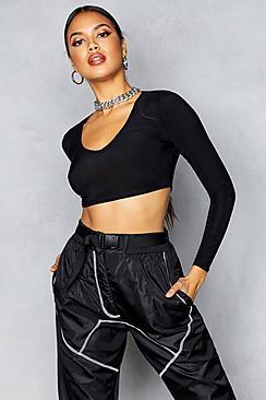 Boohoo Long Sleeve Slinky Crop Top