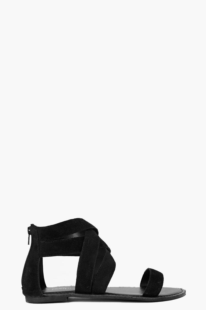 Boohoo Boutique Erin Multi Strap Gladiator Suede Sandal Black
