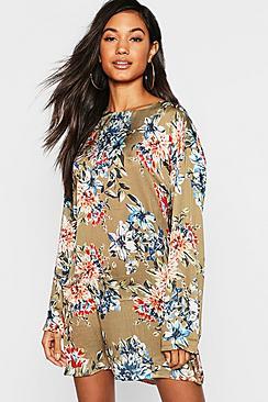 Boohoo Floral Satin Shift Dress