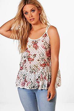 Boohoo Plus Lucia Printed Lace Peplum Top