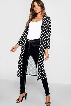 Boohoo Large Polka Dot Belted Piped Kimono