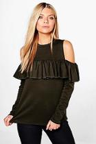 Boohoo Kay Ruffle Cold Shoulder Sweatshirt