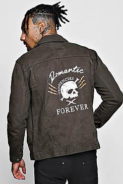 Boohoo Skull Back Print Denim Jacket