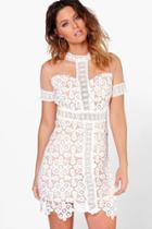 Boohoo Boutique Orla Crochet & Mesh Bodycon Dress White