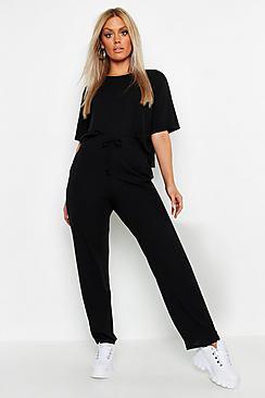 Boohoo Plus Soft Rib Basic T-shirt & Trouser Co-ord