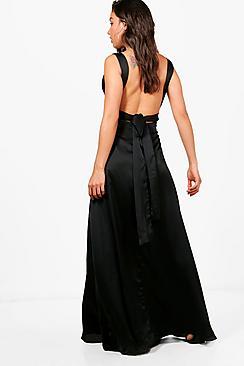 Boohoo Lottie Satin Bow Back Maxi Dress