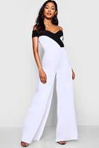 Boohoo Emily Contrast Lapel Bardot Jumpsuit