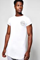 Boohoo Longline Cap Sleeve Man Print T-shirt White