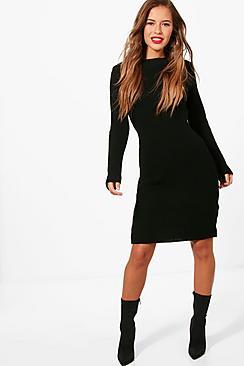 Boohoo Petite Rib Knitted Midi Dress