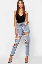 Boohoo Light Blue Distressed Boyfriend Jean