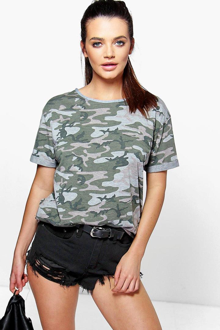 Boohoo Amy Oversized Camo Tee Khaki