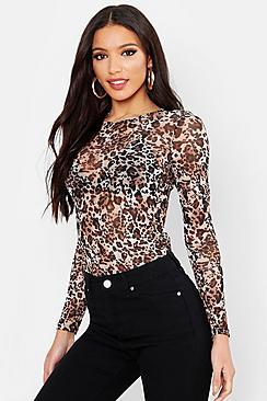 Boohoo Leopard Print Mesh Top