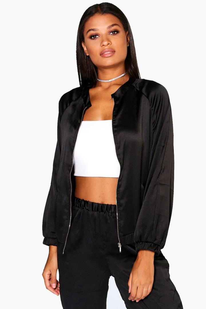 Boohoo Ellie Premium Satin Bomber Black