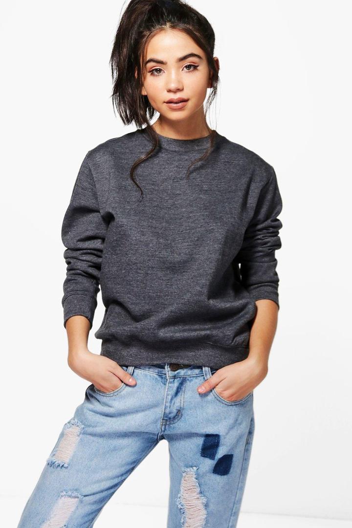 Boohoo Faye Crew Neck Sweatshirt Charcoal