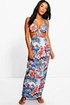 Boohoo Cleo Oriental Animal Print Cut Out Maxi Dress Multi