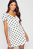 Boohoo Spot Print Wrap Front Puff Sleeve Dress