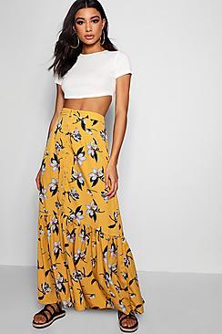 Boohoo Rosie Button Through Woven Floral Maxi Skirt