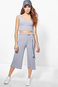 Boohoo Ava Rib Crop Top And Culotte Co-ord Set