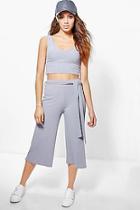 Boohoo Ava Rib Crop Top And Culotte Co-ord Set
