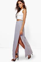 Boohoo Ariella Double Side Split Slinky Maxi Skirt Grey