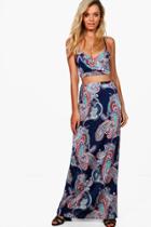 Boohoo Kaisey Paisley Crop & Maxi Co-ord Set Blue