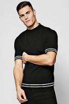 Boohoo Muscle Fit Turtle Neck Stripe Detail Knitted Tee