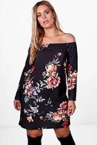 Boohoo Plus Edie Floral Off Shoulder Shirt Dress