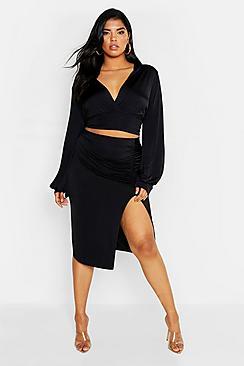 Boohoo Plus Slinky Plunge Batwing Top
