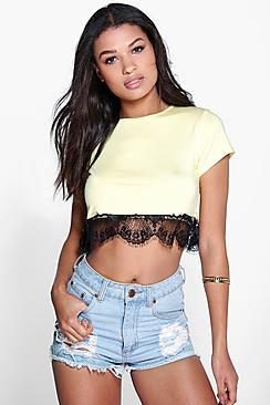 Boohoo Nicole Lace Trim Crop Tee