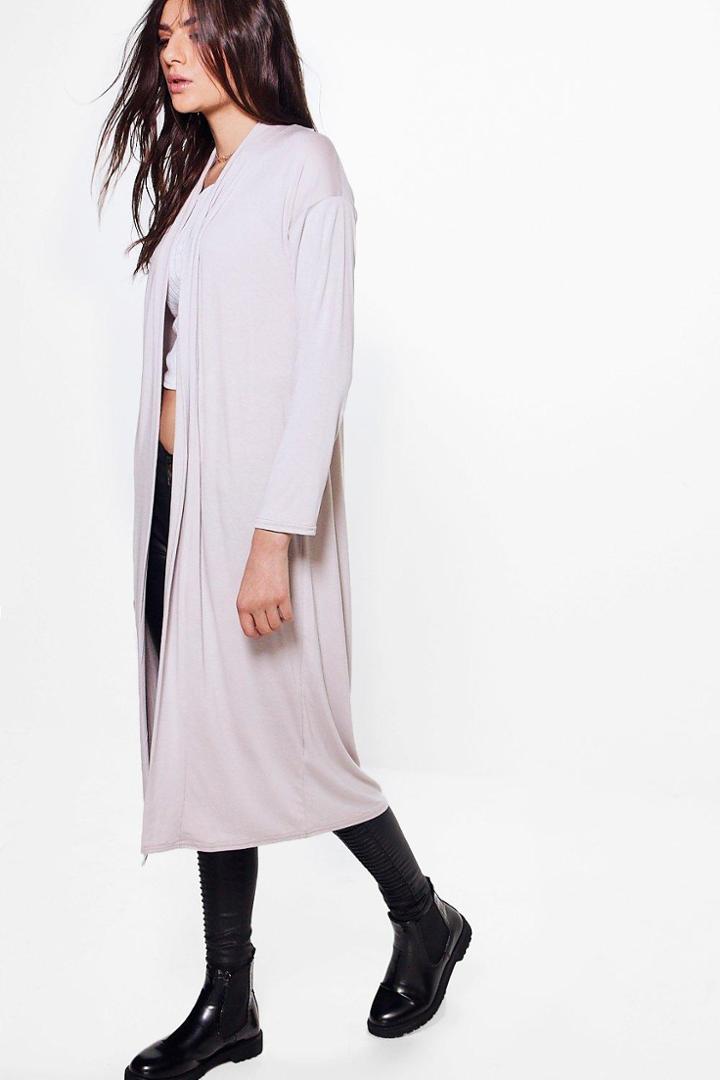 Boohoo Lucy Lightweight Shawl Collar Longline Duster Grey