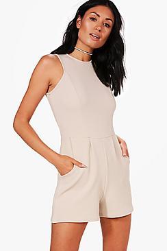 Boohoo Marisol Crepe Sleeveless Playsuit