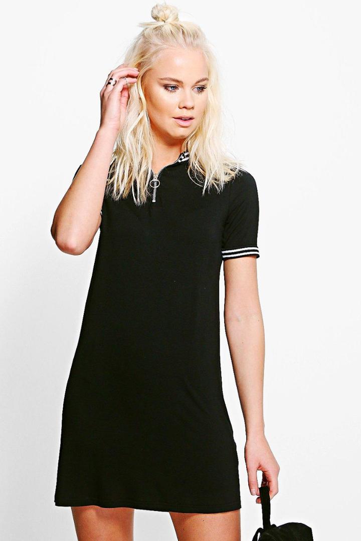 Boohoo Abijah O-ring Sports Trim Shift Dress Black