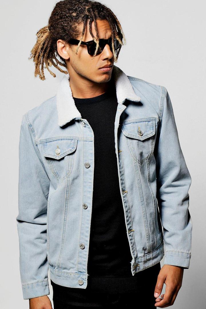 Boohoo Borg Collar Pale Blue Jean Jacket Blue