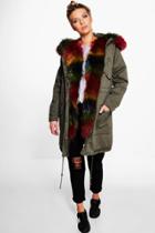 Boohoo Isla Boutique Rainbow Faux Fur Parka Multi